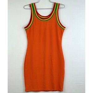 Ellie & Kate Ribbed Tank Dress Orange Stripe Trim Women's L